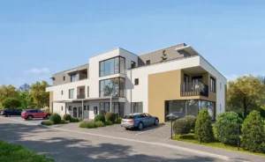 Außenansicht eines Mehrfamilienhauses in Gerstetten – Es handelt sich um ein Rendering.